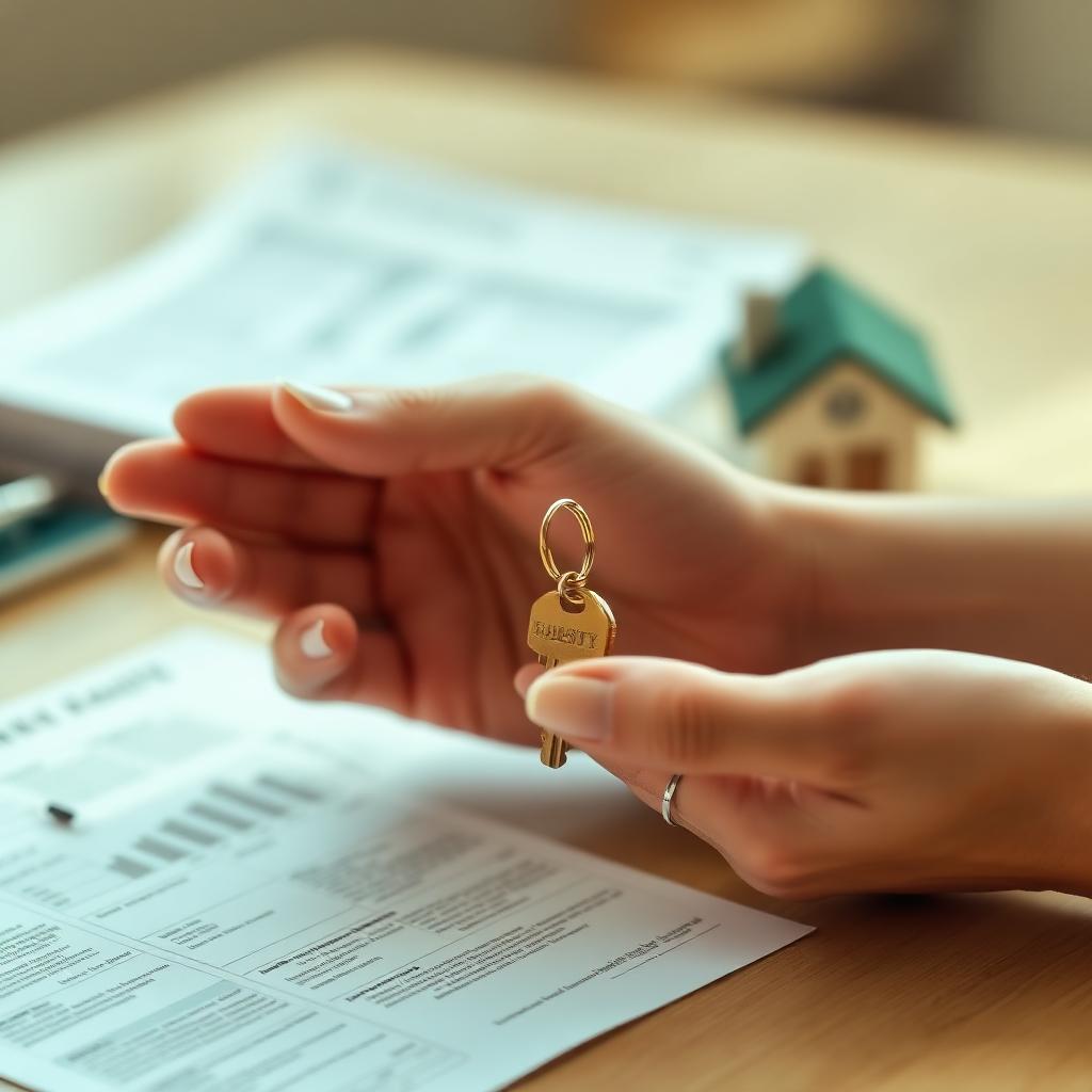 Hands holding a house key over property paperwork, symbolizing trust and confidentiality