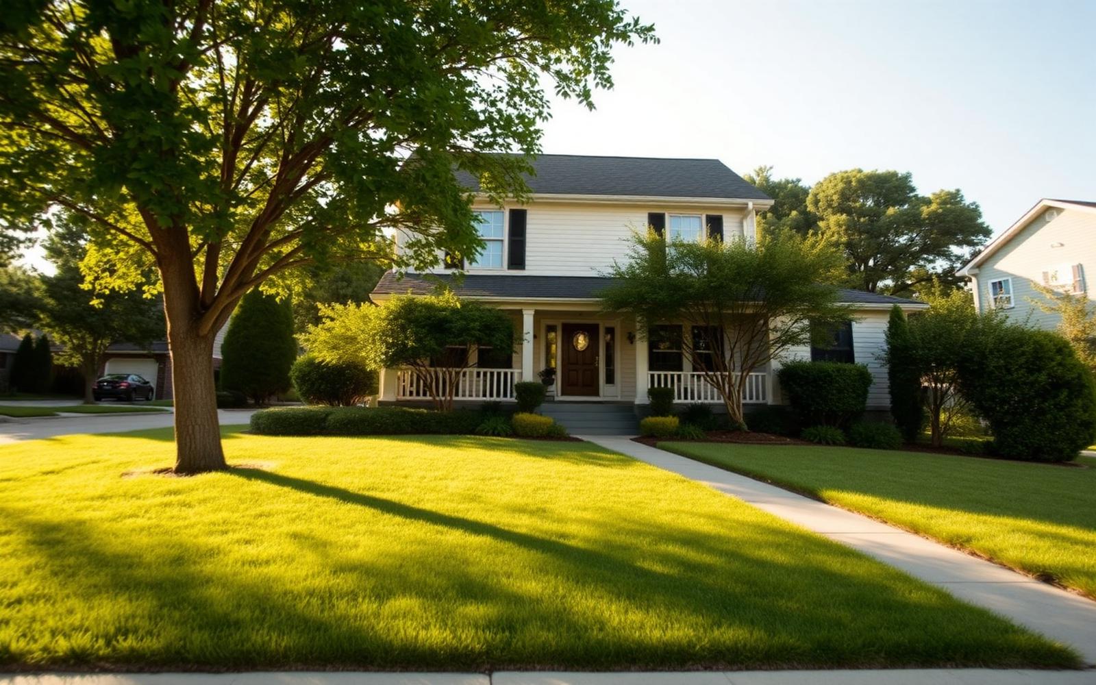 Residential two-story home with a welcoming front porch and green lawn